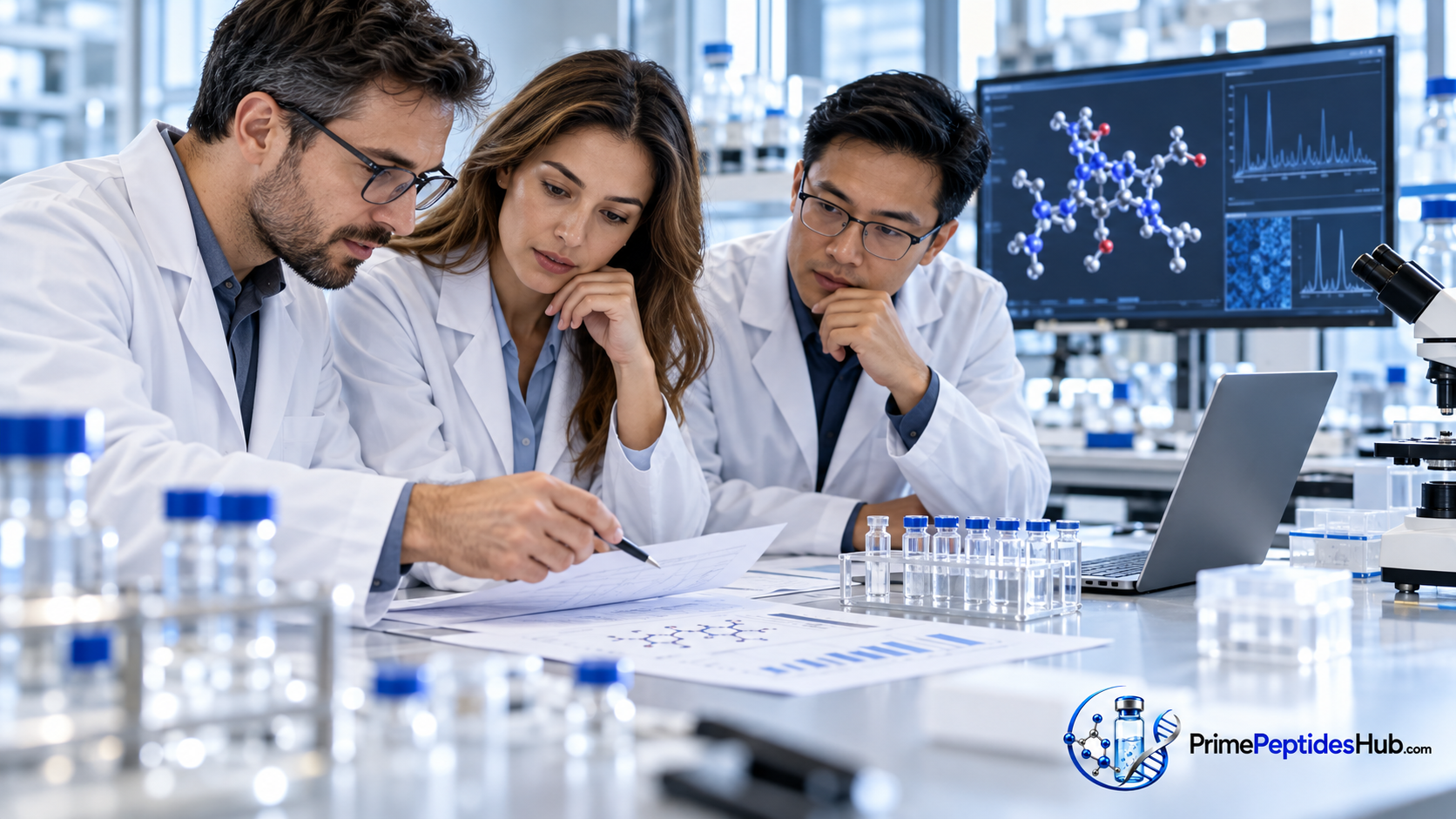 Scienziati che esaminano evidenze endocrine e registri di qualità specifici del lotto.