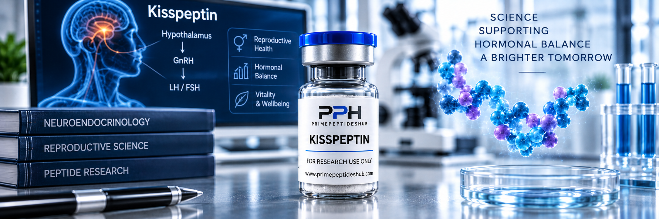Team di laboratorio esamina la ricerca sulla segnalazione riproduttiva di kisspeptina, KISS1R, GnRH, LH e FSH.