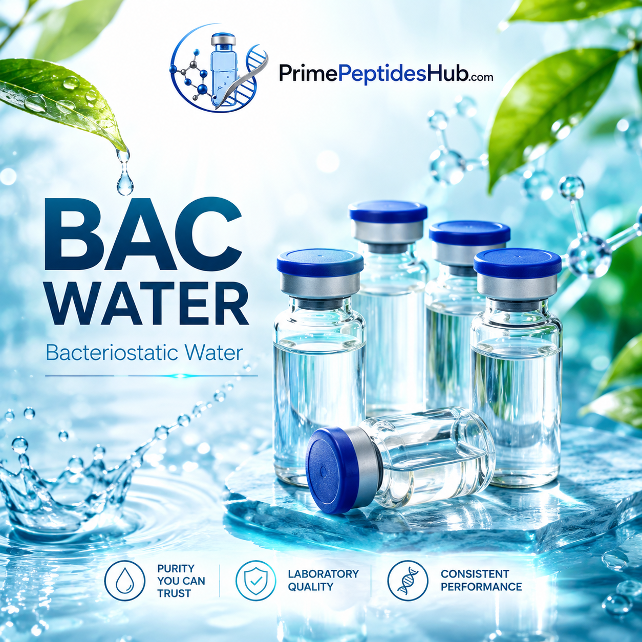 Bacteriostatic Water 3 ml laboratory diluent sealed vial from PrimePeptidesHub