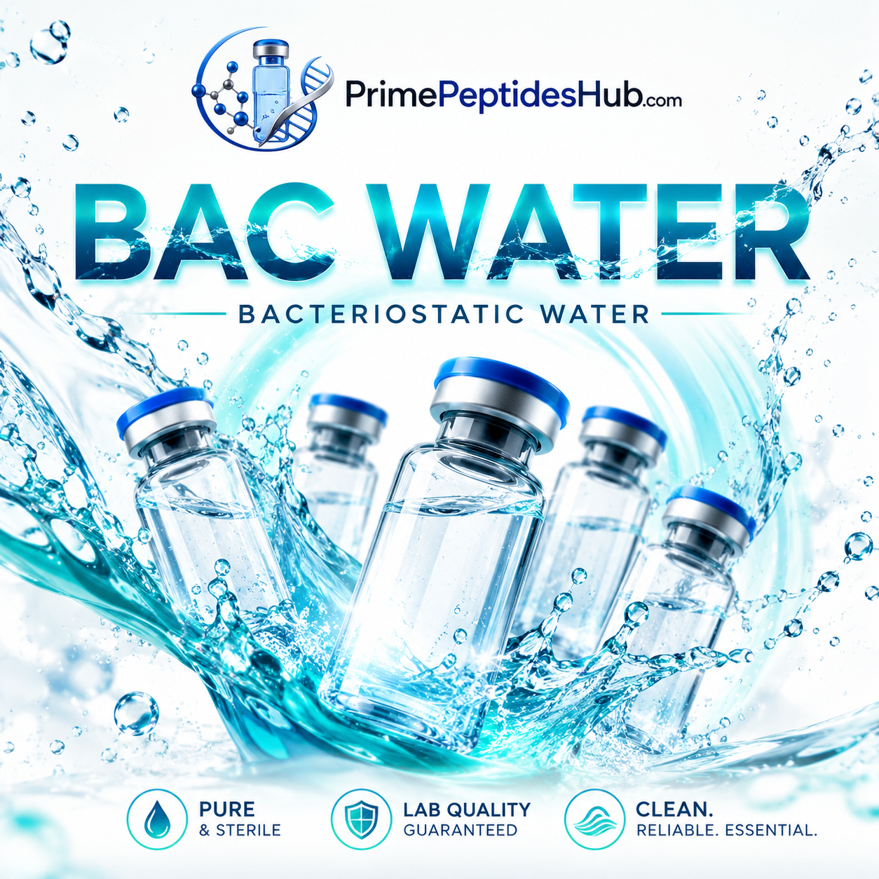 Bacteriostatic Water 3 ml laboratory diluent sealed vial from PrimePeptidesHub