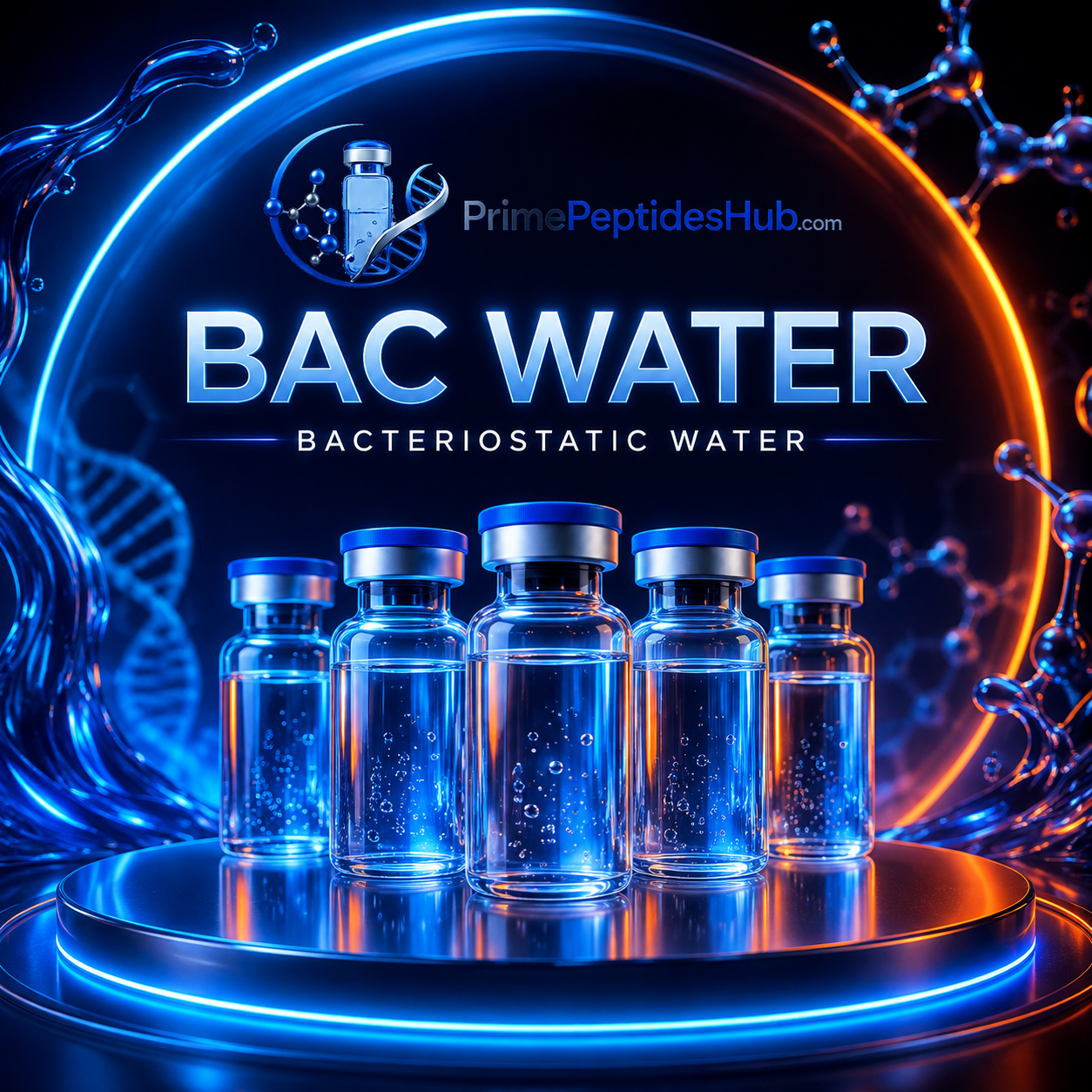 Bacteriostatic Water 3 ml laboratory diluent sealed vial from PrimePeptidesHub