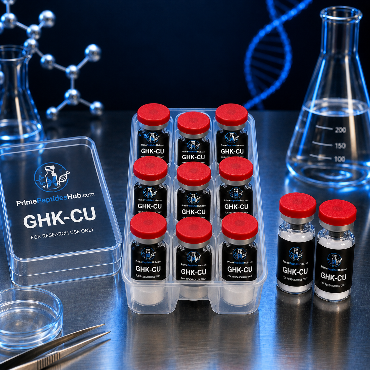 GHK-Cu 50 mg research peptide sealed vial from PrimePeptidesHub