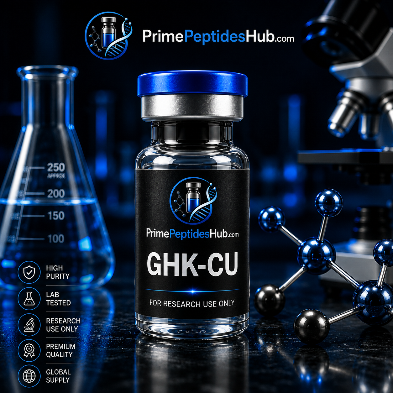GHK-Cu 50 mg research peptide sealed vial from PrimePeptidesHub