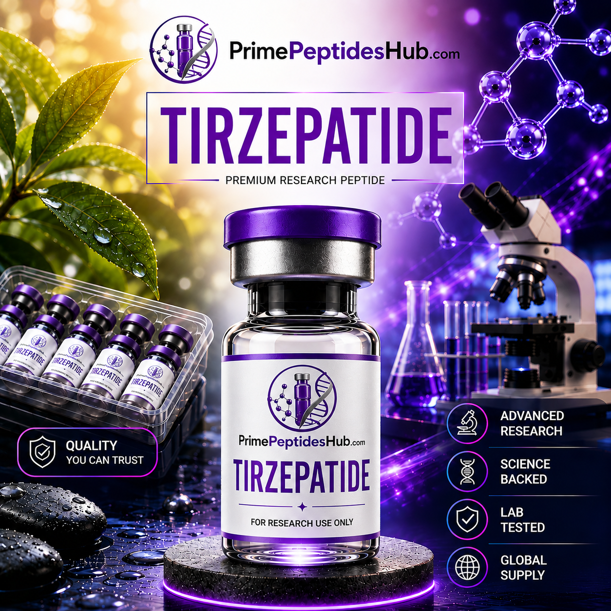 Tirzepatide 60 mg research peptide lyophilized vial from PrimePeptidesHub