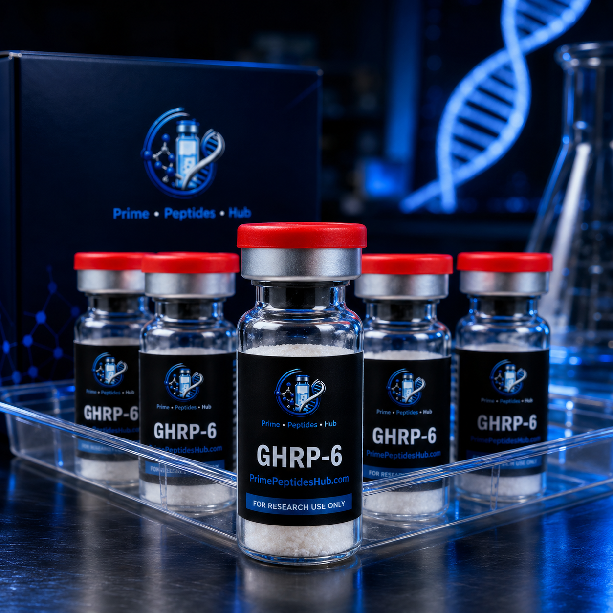 GHRP-6 10 mg research peptide sealed vial from PrimePeptidesHub