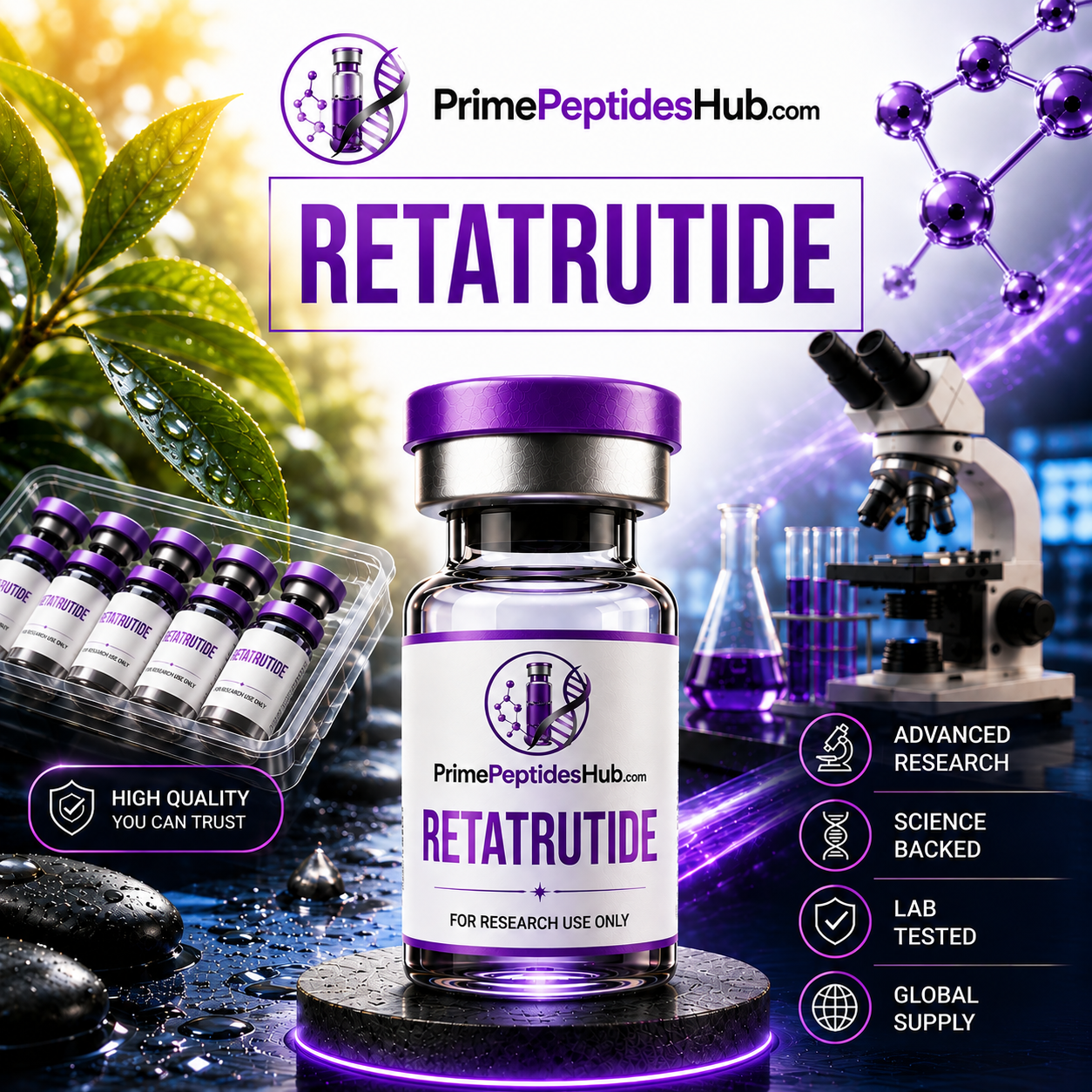 Retatrutide 20 mg research peptide lyophilized vial from PrimePeptidesHub