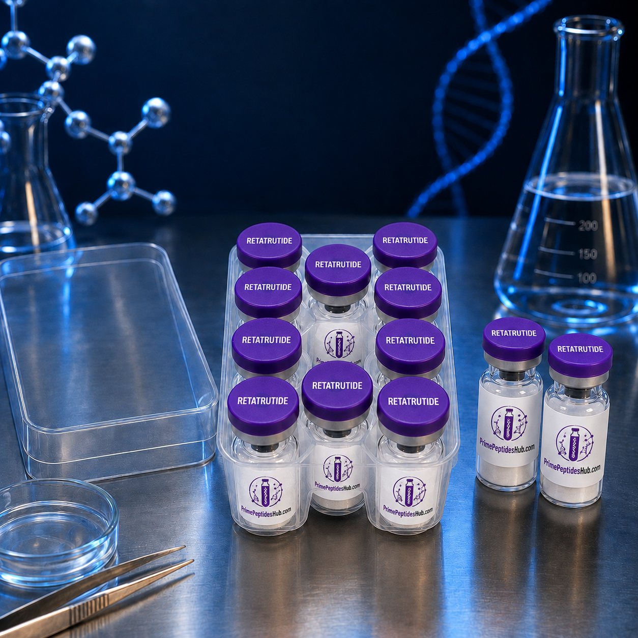 Retatrutide 20 mg research peptide lyophilized vial from PrimePeptidesHub