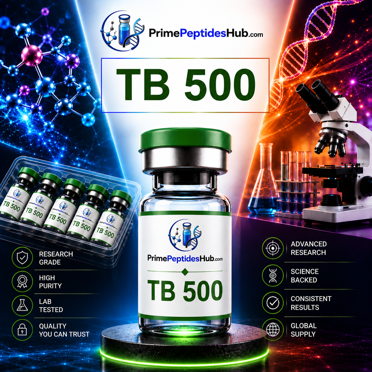 TB-500 10 mg research peptide sealed vial from PrimePeptidesHub