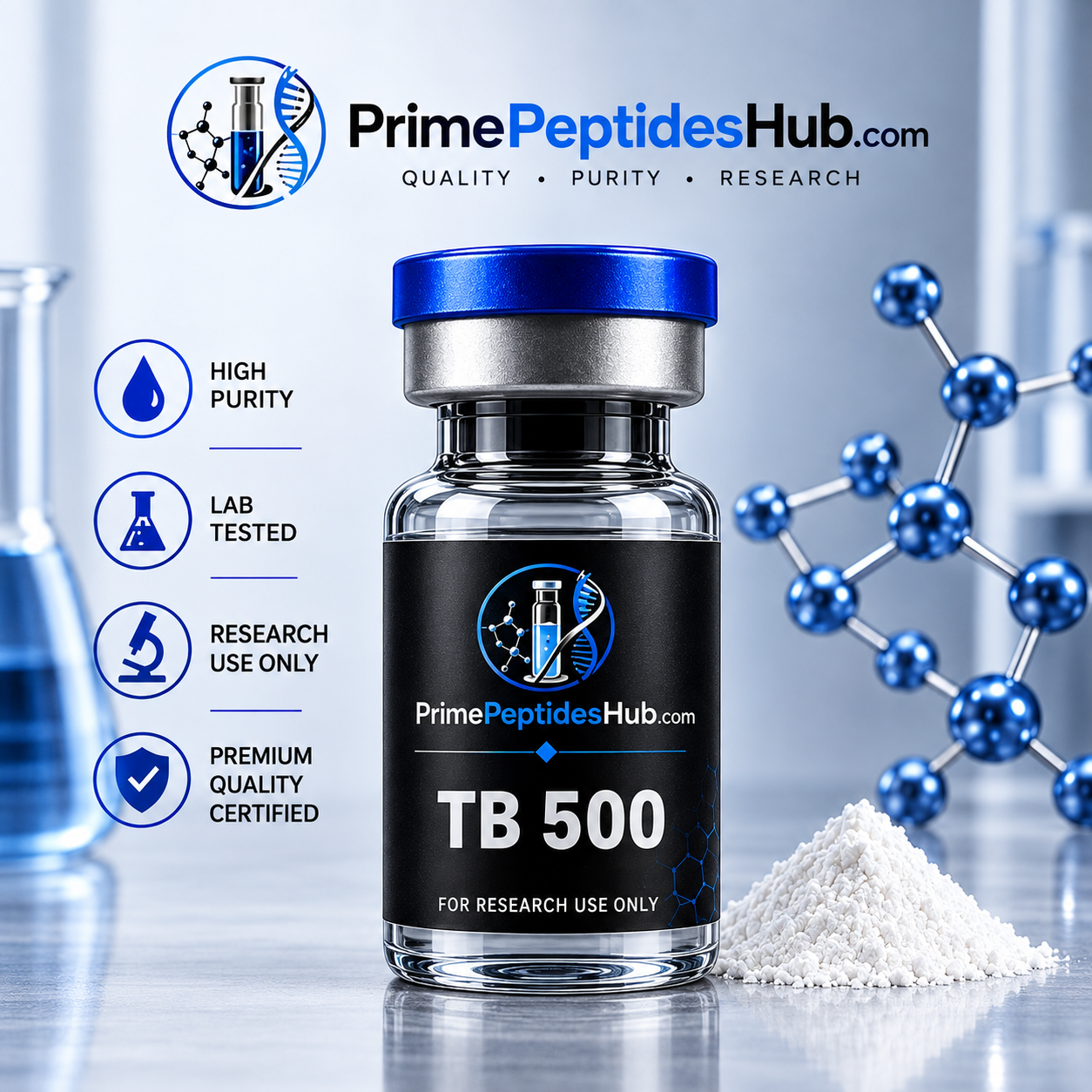 TB-500 10 mg research peptide sealed vial from PrimePeptidesHub