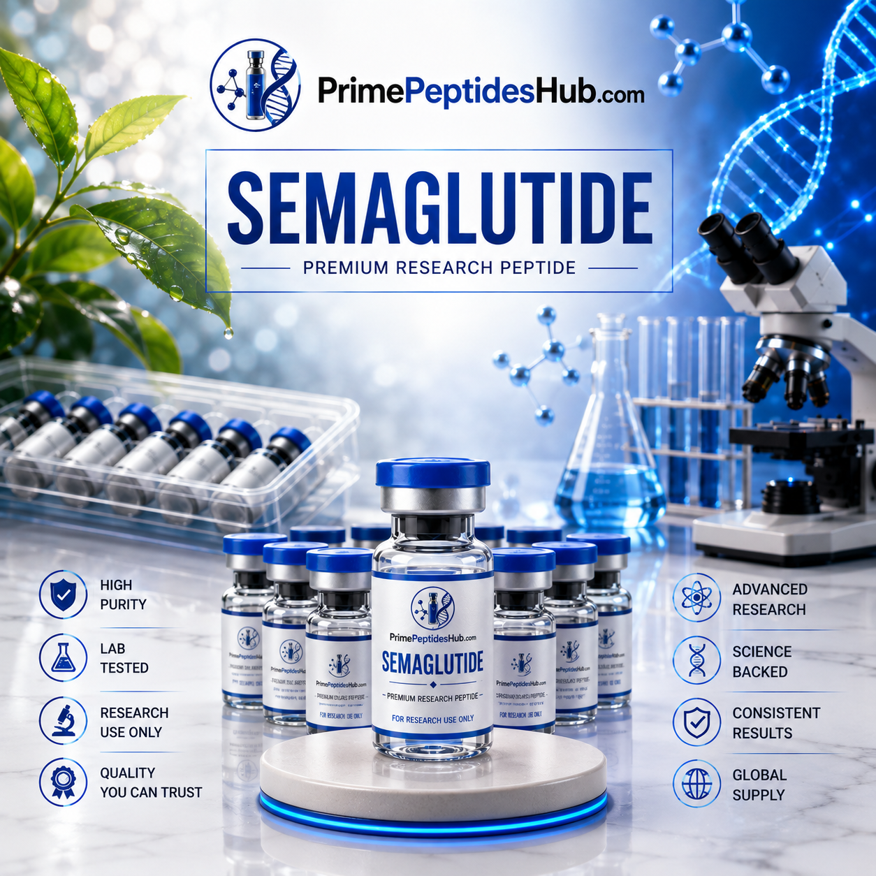 Semaglutide 30 mg research peptide lyophilized vial from PrimePeptidesHub